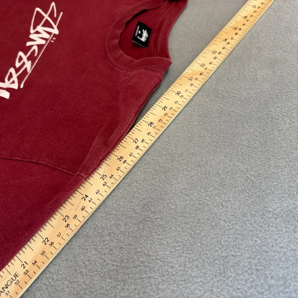 Stussy Shirt Medium Men's Long Sleeve Crewneck Pullover Logo Red Skate - Picture 7 of 9